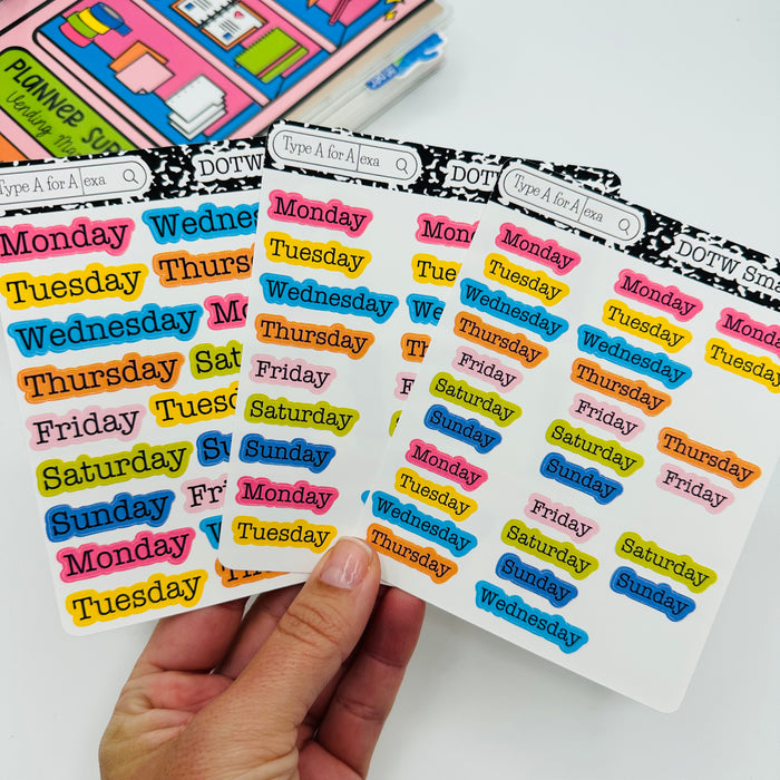 Colorful Days of the Week Text Stickers