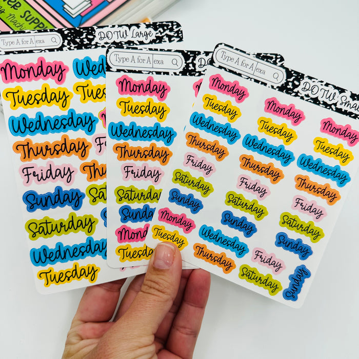 Colorful Days of the Week Text Stickers