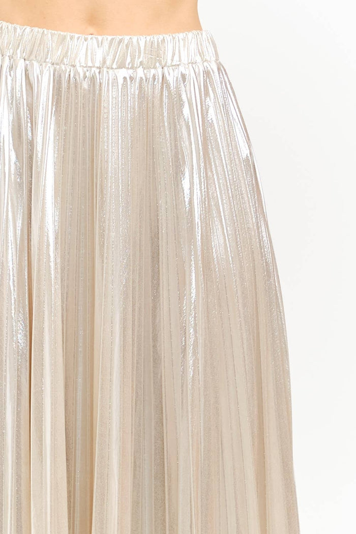 Alessandra Champagne Pleated Skirt L