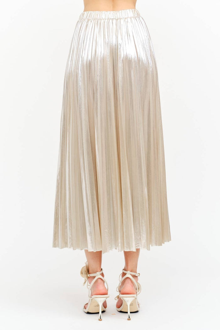 Alessandra Champagne Pleated Skirt L