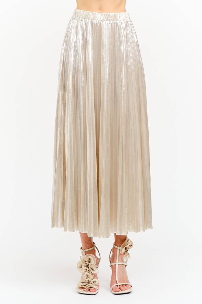 Alessandra Champagne Pleated Skirt M