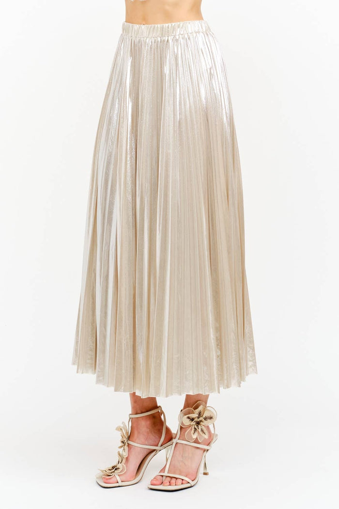 Alessandra Champagne Pleated Skirt M
