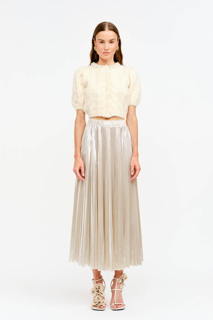 Alessandra Champagne Pleated Skirt M