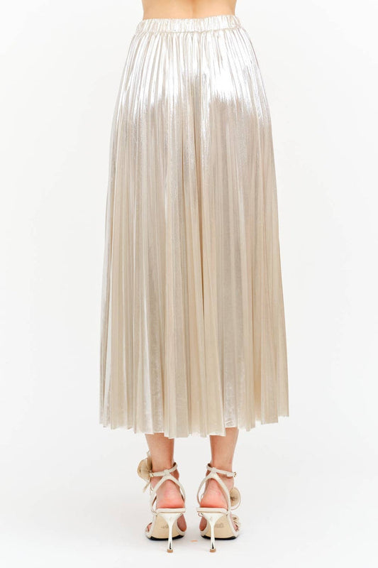 Alessandra Champagne Pleated Skirt S