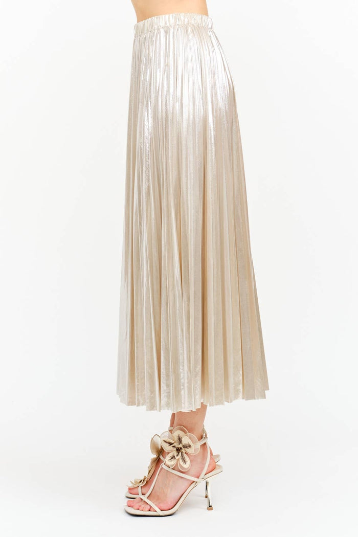Alessandra Champagne Pleated Skirt S