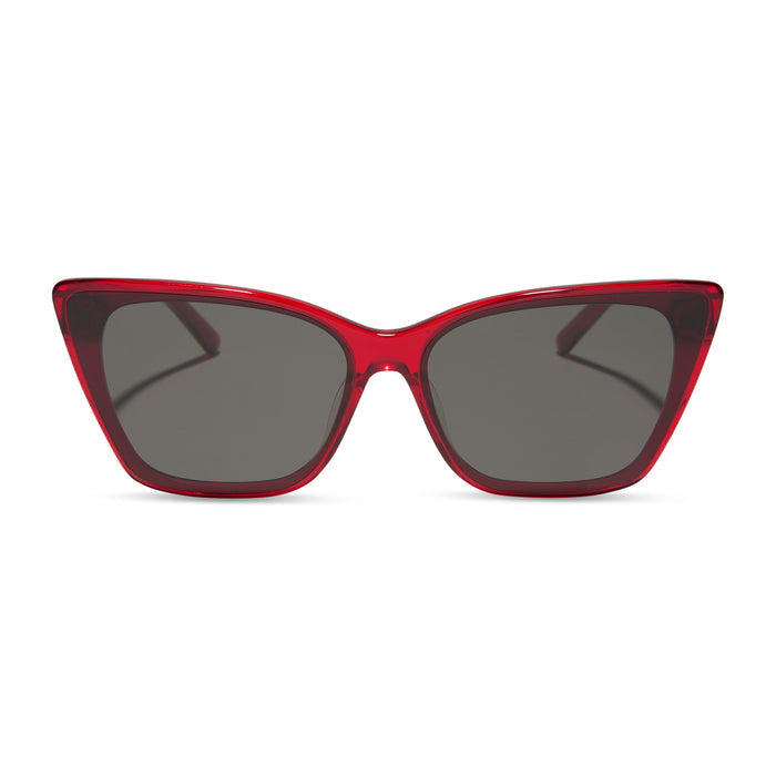 diff eyewear featuring the alina cat eye sunglasses with a red hot summer frame and grey lenses front view