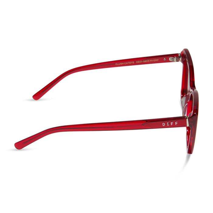 diff eyewear featuring the alina cat eye sunglasses with a red hot summer frame and grey lenses side view