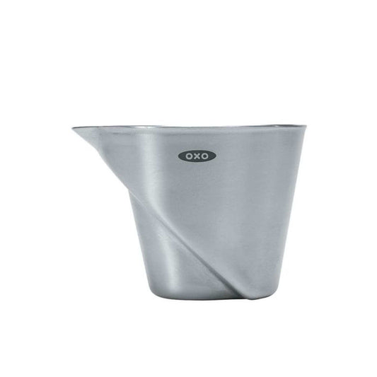 Angled stainless steel jigger