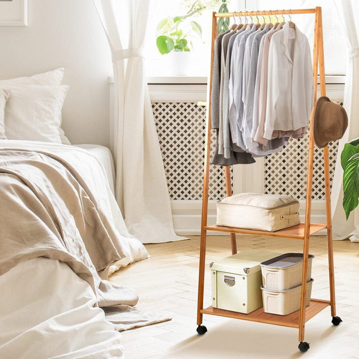 Artiss Bamboo Hanger Stand Wooden Clothes Rack Display Shelf -Home Living Store - -