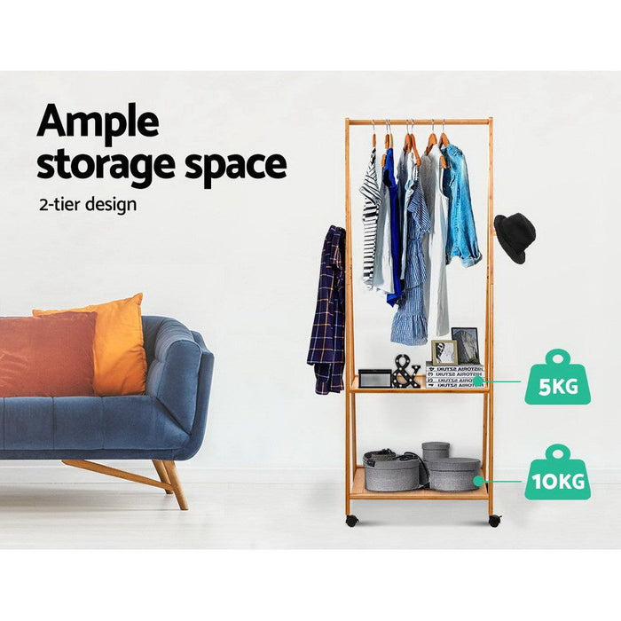 Artiss Bamboo Hanger Stand Wooden Clothes Rack Display Shelf -Home Living Store - -