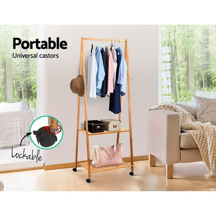 Artiss Bamboo Hanger Stand Wooden Clothes Rack Display Shelf -Home Living Store - -