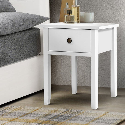 Artiss Bedside Table 1 Drawer - BOW White -Home Living Store - -