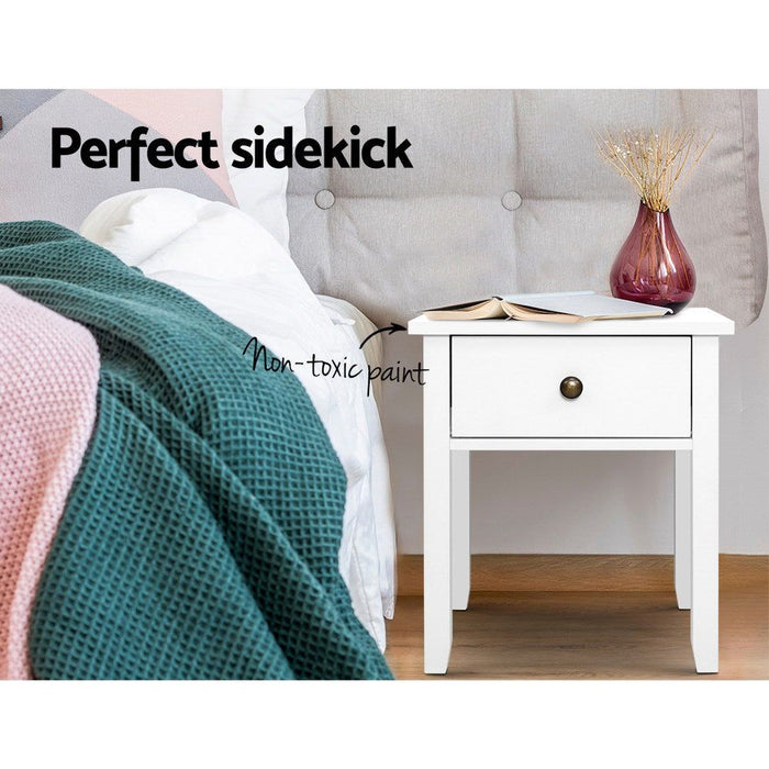 Artiss Bedside Table 1 Drawer - BOW White -Home Living Store - -