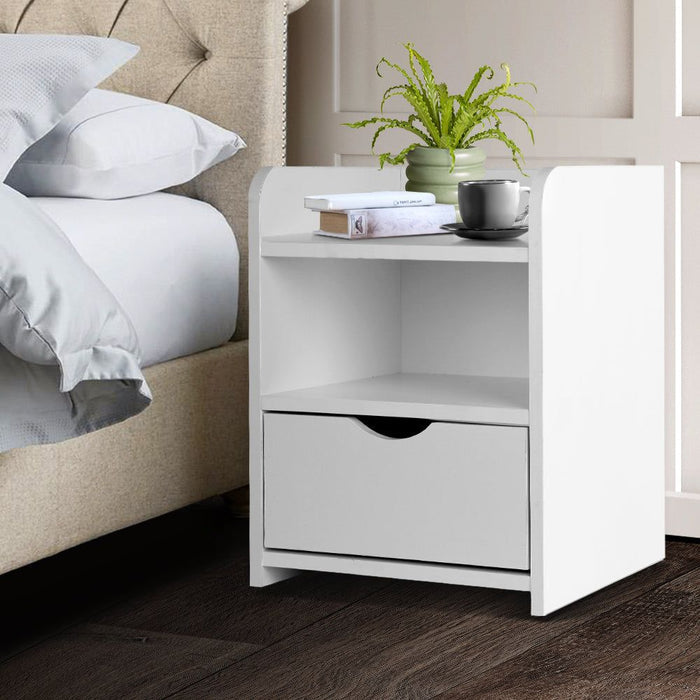 Artiss Bedside Table 1 Drawer with Shelf - FARA White -Home Living Store - -