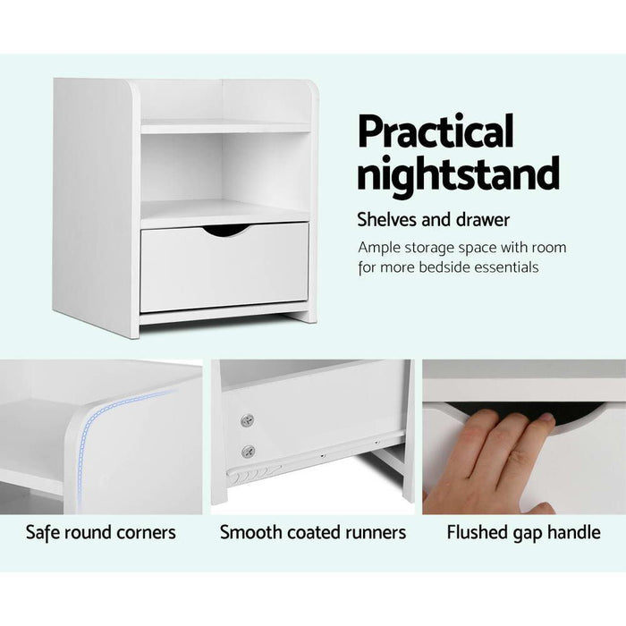 Artiss Bedside Table 1 Drawer with Shelf - FARA White -Home Living Store - -