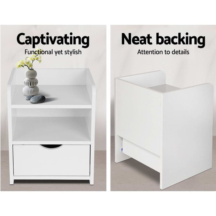 Artiss Bedside Table 1 Drawer with Shelf - FARA White -Home Living Store - -