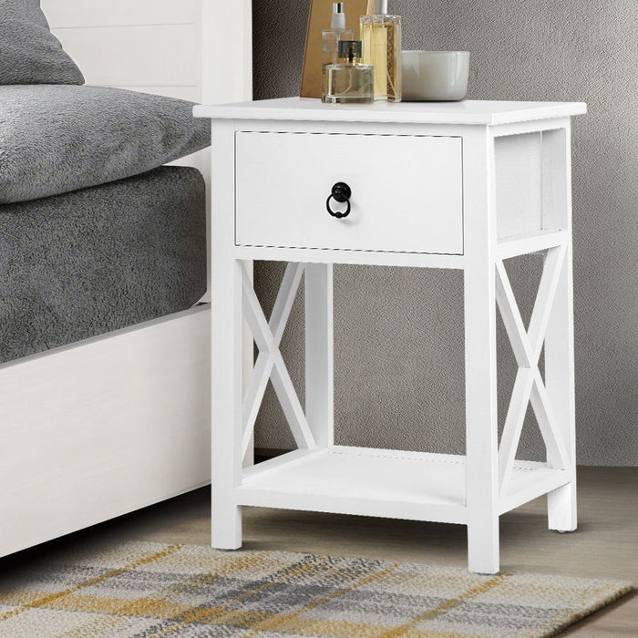 Artiss Bedside Table 1 Drawer with Shelf x2 - EMMA White -Home Living Store - -