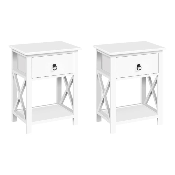 Artiss Bedside Table 1 Drawer with Shelf x2 - EMMA White -Home Living Store - -