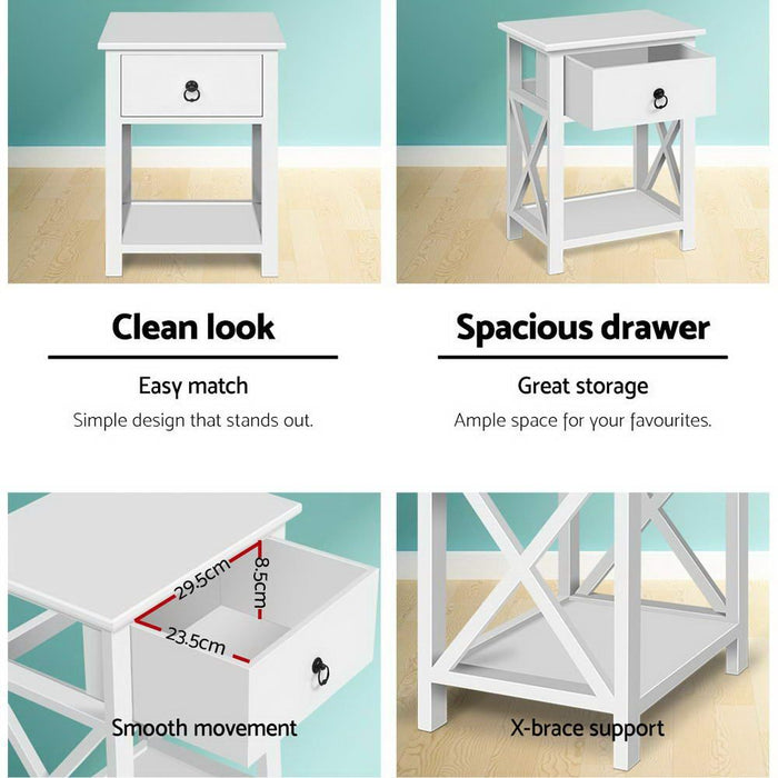 Artiss Bedside Table 1 Drawer with Shelf x2 - EMMA White -Home Living Store - -