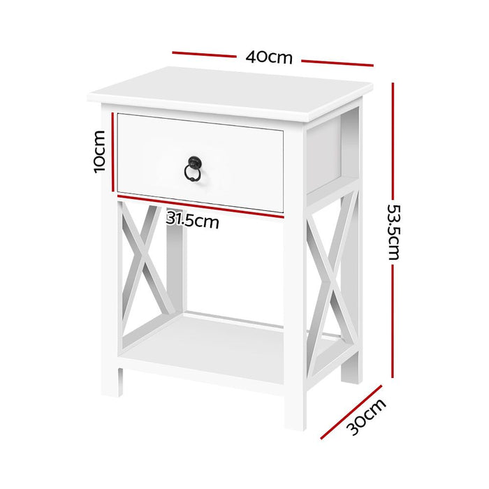 Artiss Bedside Table 1 Drawer with Shelf x2 - EMMA White -Home Living Store - -
