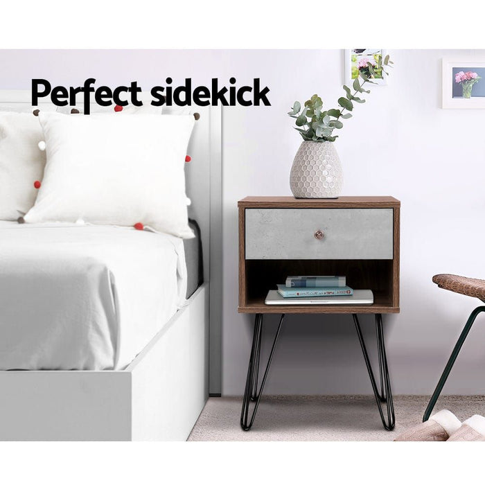 Artiss Bedside Table 1 Drawers with Shelf - LARS -Home Living Store - -