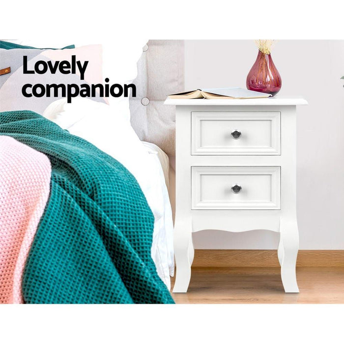 Artiss Bedside Table 2 Drawers - BISSET White -Home Living Store - -