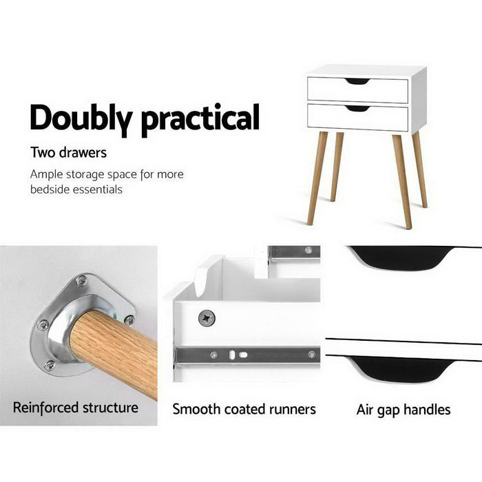 Artiss Bedside Table 2 Drawers - BODIE White -Home Living Store - -