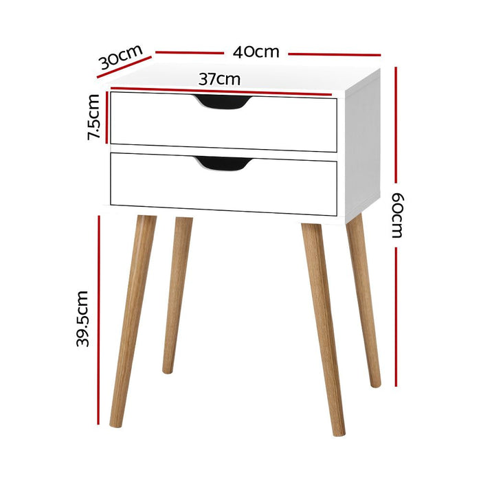 Artiss Bedside Table 2 Drawers - BODIE White -Home Living Store - -