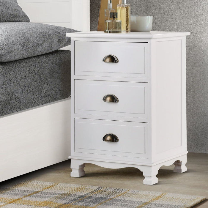 Artiss Bedside Table 3 Drawers Vintage - THYME White -Home Living Store - -