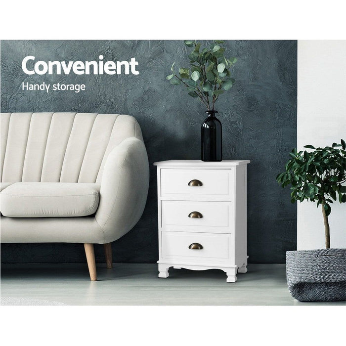 Artiss Bedside Table 3 Drawers Vintage - THYME White -Home Living Store - -