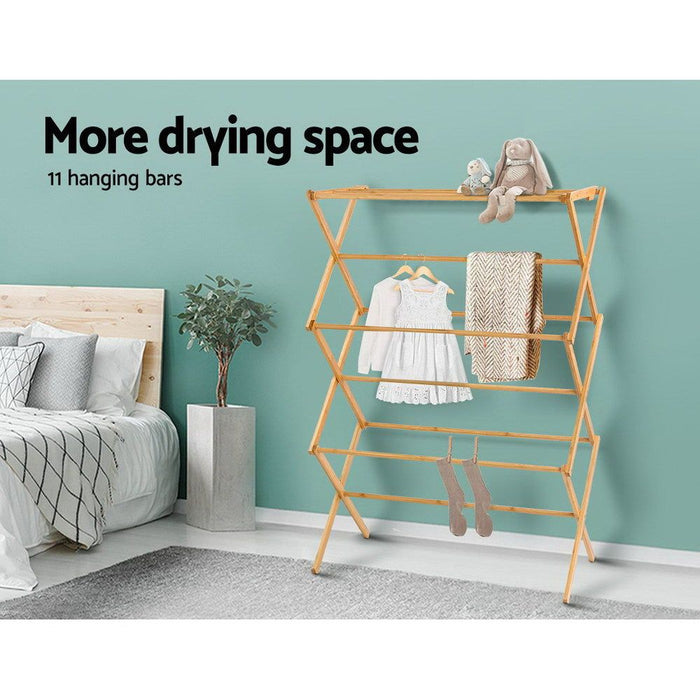 Artiss Clothes Rack Airer Foldable Bamboo Drying Laundry Dryer Garment Hanger -Home Living Store - -