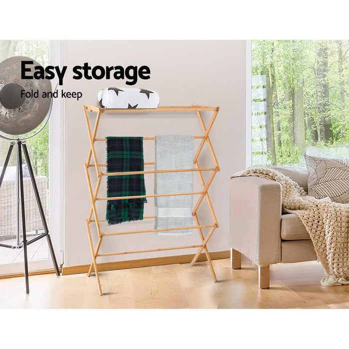 Artiss Clothes Rack Airer Foldable Bamboo Drying Laundry Dryer Garment Hanger -Home Living Store - -