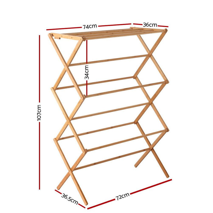 Artiss Clothes Rack Airer Foldable Bamboo Drying Laundry Dryer Garment Hanger -Home Living Store - -