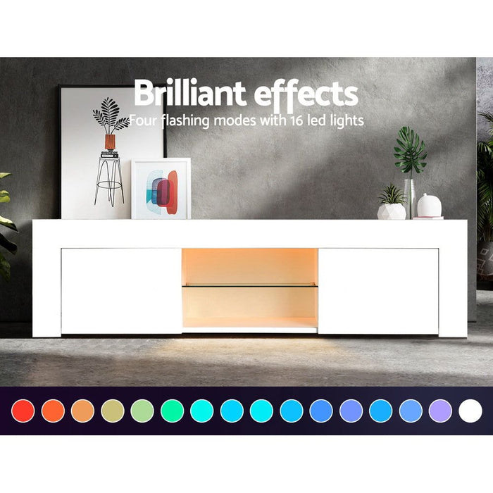 Artiss Entertainment Unit TV Cabinet LED 130cm White Angus -Home Living Store - -