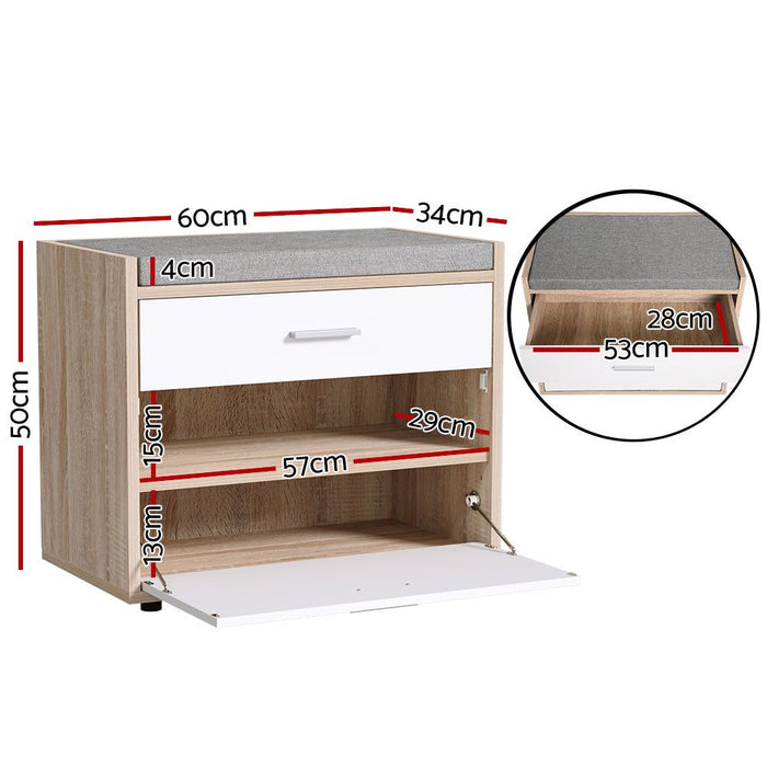 Artiss Shoe Cabinet Bench Shoes Storage Organiser Rack Fabric Seat Wooden Cupboard Up to 8 pairs -Home Living Store - -