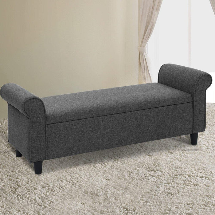 Artiss Storage Ottoman Blanket Box 125cm Arm Linen Grey -Home Living Store - -