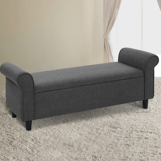 Artiss Storage Ottoman Blanket Box 125cm Arm Linen Grey -Home Living Store - -