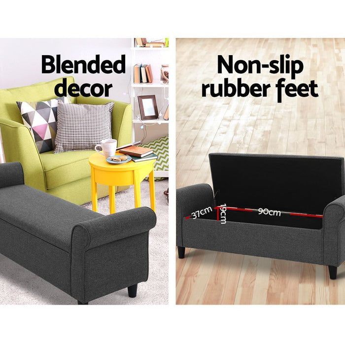 Artiss Storage Ottoman Blanket Box 125cm Arm Linen Grey -Home Living Store - -