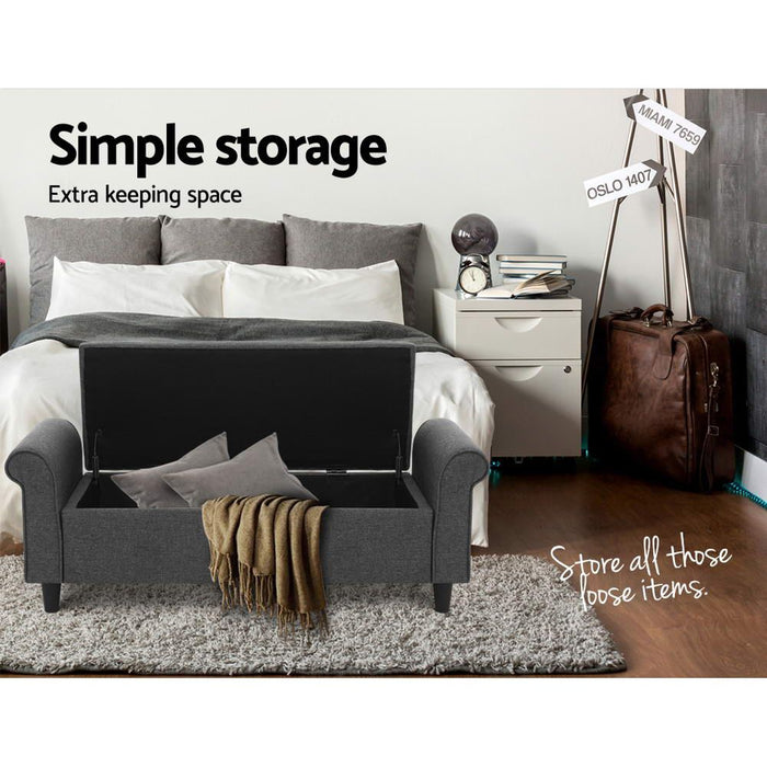 Artiss Storage Ottoman Blanket Box 125cm Arm Linen Grey -Home Living Store - -