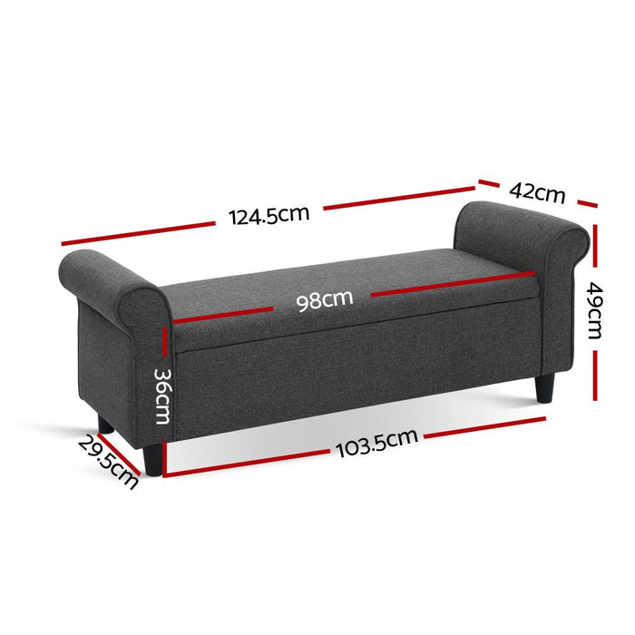 Artiss Storage Ottoman Blanket Box 125cm Arm Linen Grey -Home Living Store - -