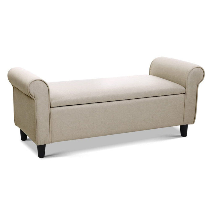 Artiss Storage Ottoman Blanket Box 125cm Arm Linen Taupe -Home Living Store - -