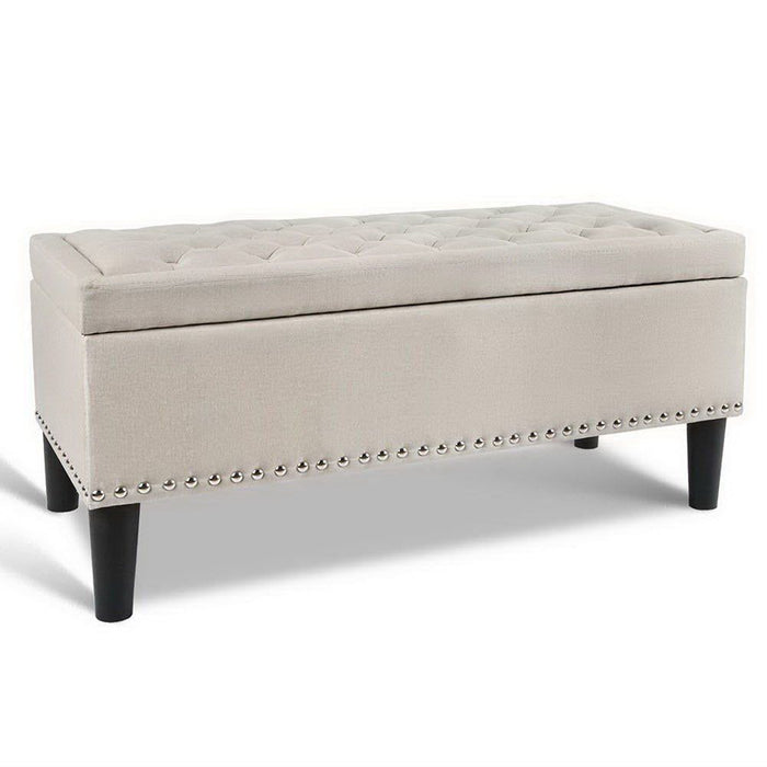 Artiss Storage Ottoman Blanket Box 96cm Linen Taupe -Home Living Store - -