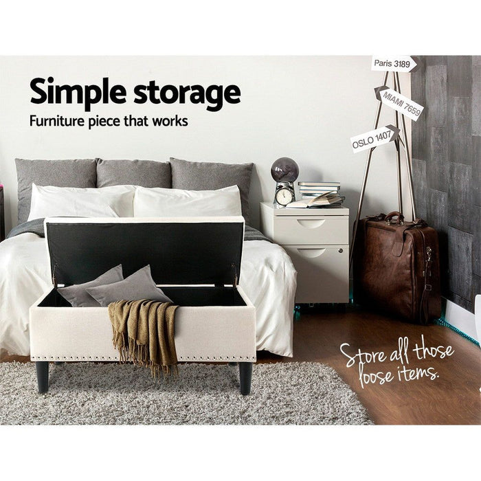 Artiss Storage Ottoman Blanket Box 96cm Linen Taupe -Home Living Store - -