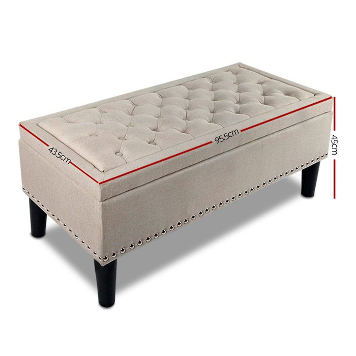 Artiss Storage Ottoman Blanket Box 96cm Linen Taupe -Home Living Store - -
