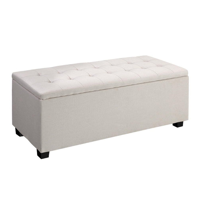 Artiss Storage Ottoman Blanket Box 97cm Linen Beige -Home Living Store - -