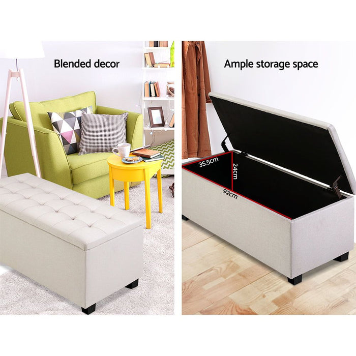 Artiss Storage Ottoman Blanket Box 97cm Linen Beige -Home Living Store - -