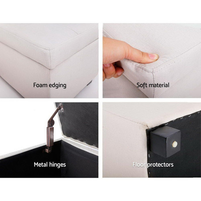 Artiss Storage Ottoman Blanket Box 97cm Linen Beige -Home Living Store - -