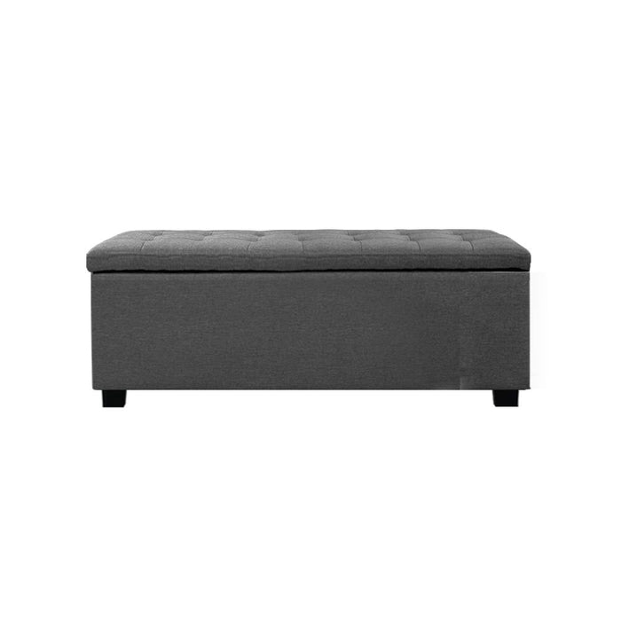 Artiss Storage Ottoman Blanket Box 97cm Linen Grey -Home Living Store - -