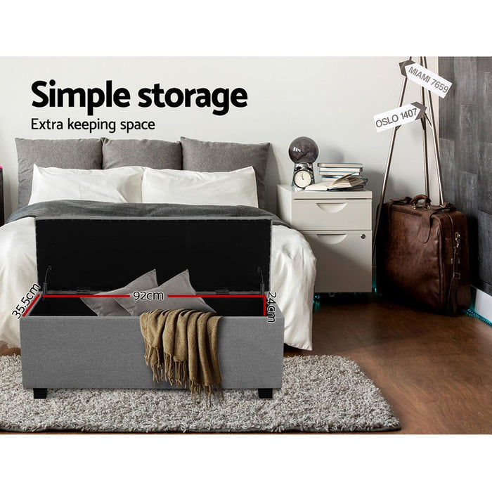 Artiss Storage Ottoman Blanket Box 97cm Linen Light Grey -Home Living Store - -