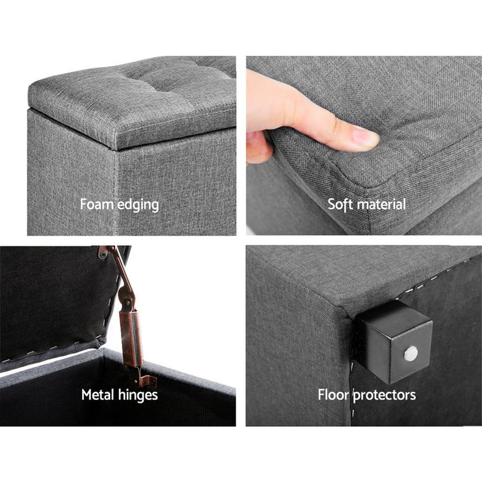 Artiss Storage Ottoman Blanket Box 97cm Linen Light Grey -Home Living Store - -